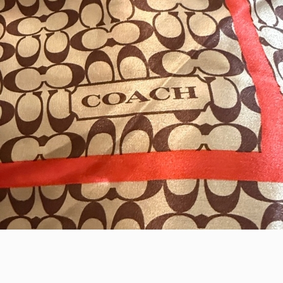 COACH Designer Brown and Red Patterned Scarf - Picture 2 of 8